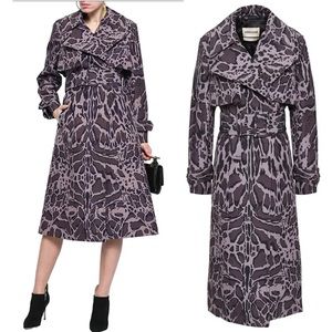 Size 40 NEW $2995 ROBERTO CAVALLI Purple ANIMAL PRINT Classic BELTED TRENC…